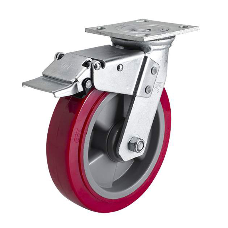 EDL Heavy 8'' 450kg Plate Iron Dual Brake TPU Caster 73128L-738-86