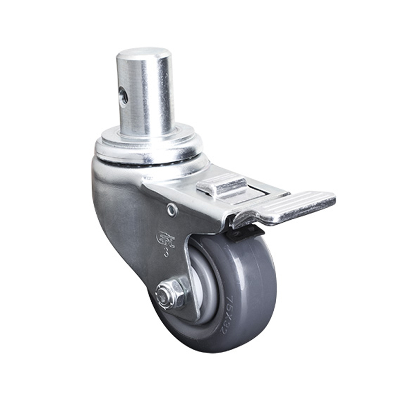 EDL Medium 3" 130kg Stem Iron Dual Brake PU Caster 50163L-503-75