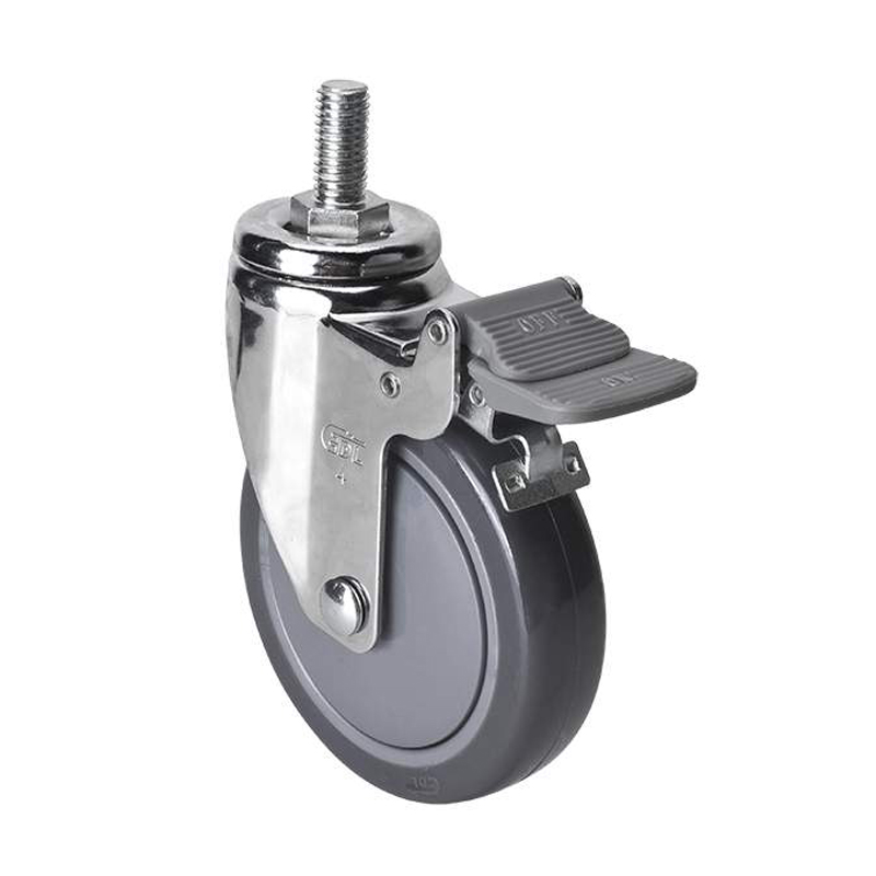 EDL Light 4'' 80kg Threaded Plastic Dual Brake PU Caster 37244H-374-77