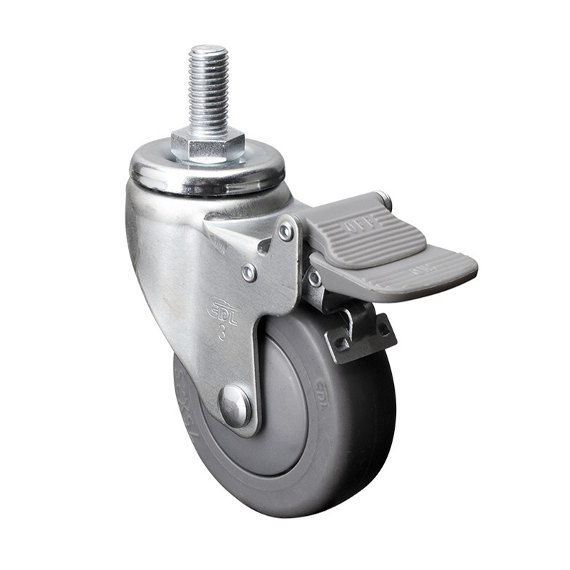 EDL Light 3'' 70kg Threaded Plastic Dual Brake TPE Caster 37143H-373-57