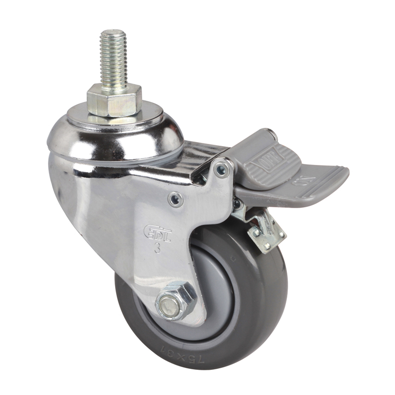 EDL Medium 3'' 130Kg Threaded Plastic Dual Brake PU Caster 57243H-573-77