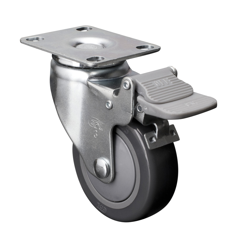 EDL Light 3" 80kg Plate Plastic Dual Brake PU Caster 37123H-373-77