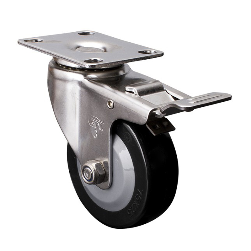 EDL Stainless Steel Light 3'' 60kg Plate Brake PU Caster S34723L-S343-64