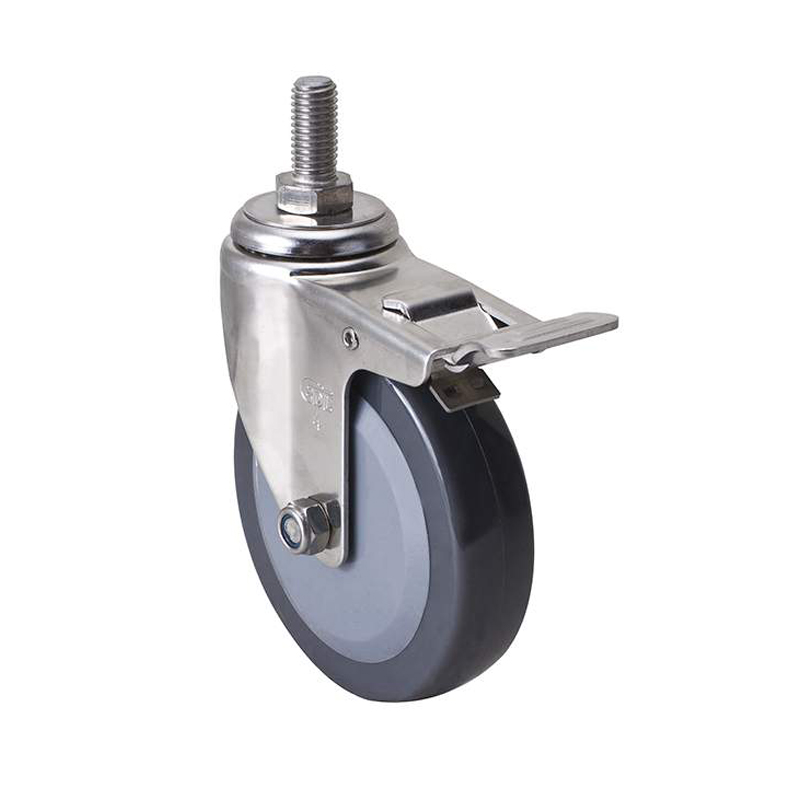 EDL Stainless Steel Light 4'' 70kg Threaded Brake PU Caster S34744L-S344-74