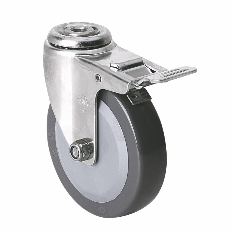 EDL Stainless Steel Light 4'' 70kg Bolt Hole Brake PU Caster S34784L-S344-74