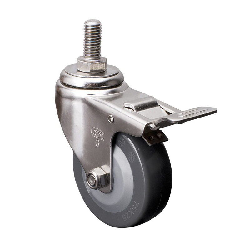 EDL Stainless Steel Light 3'' 70kg Threaded Brake PU Caster S34743L-S343-74