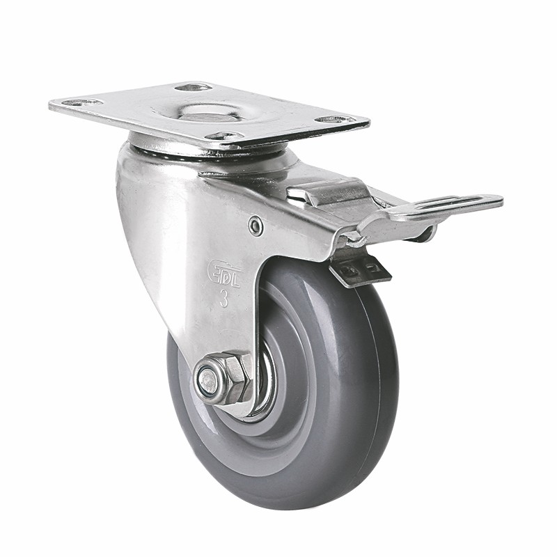 EDL Stainless Steel Light 3'' 70kg Plate Brake PU Caster S34723L-S343-76