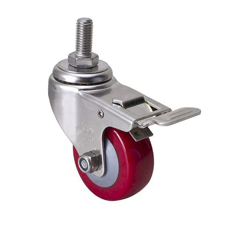 EDL Stainless Steel Light 2.5'' 70kg Threaded Brake TPU Caster S347425L-S3425-84