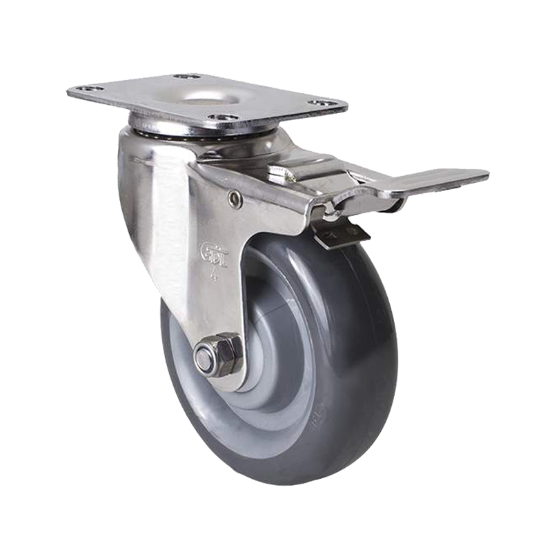 EDL Stainless Steel Medium 4"150kg Plate Brake PU Caster S54724L-S544-75