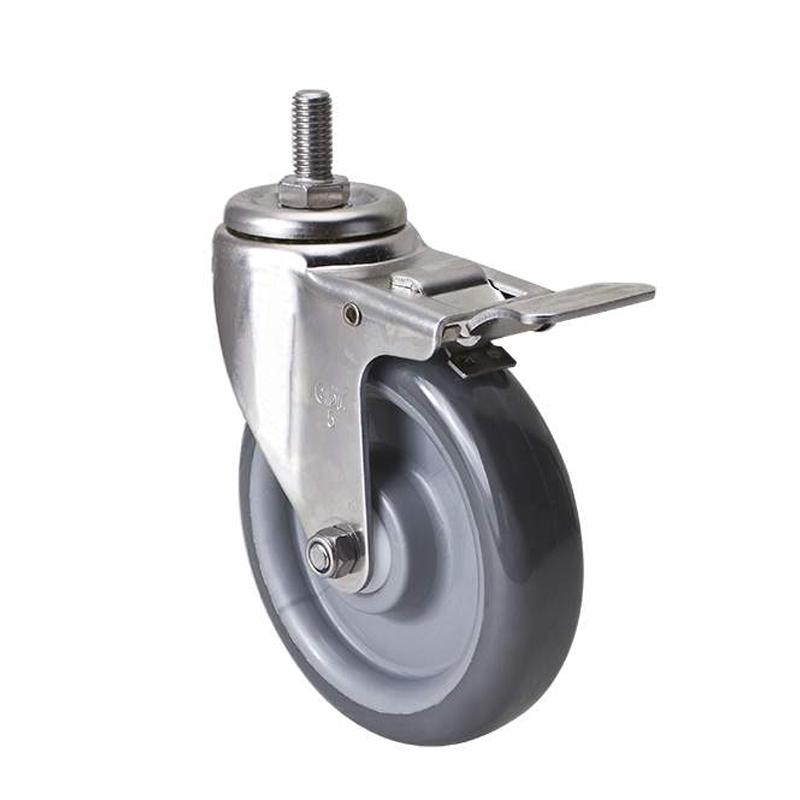 EDL Stainless Steel Medium 5"150kg Threaded Brake PU CasterS54745-S545-75