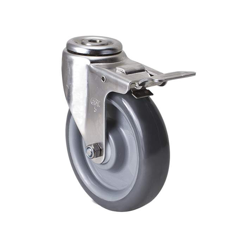 EDL Stainless Steel Medium 5'' 150kg Bolt Hole Brake PU Caster S54785L-S545-75