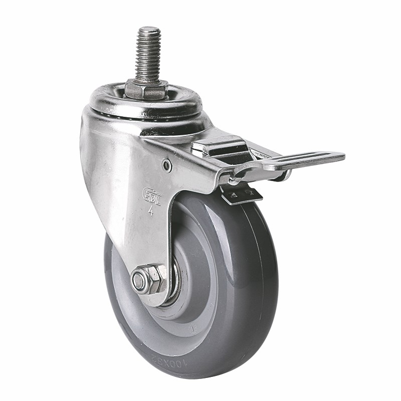 EDL Stainless Steel Medium 4"150kg Threaded Brake PU Caster S54744L-S544-76