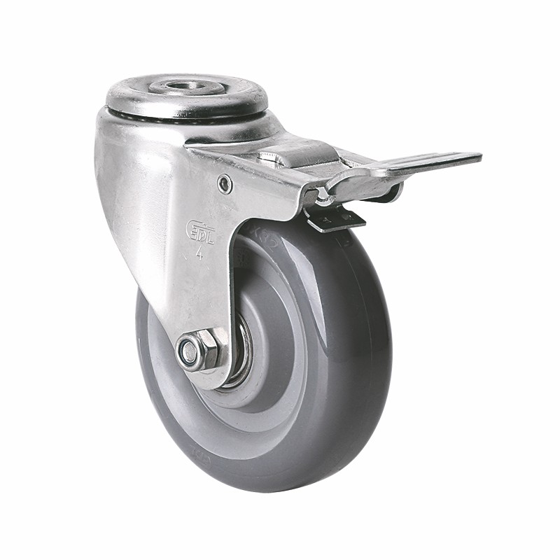 EDL Stainless Steel Medium 4'' 150kg Bolt Hole Brake PU Caster S54784L-S544-76