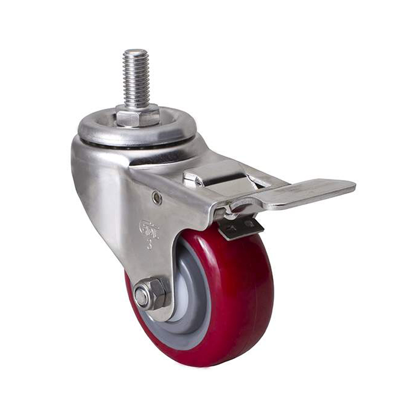 EDL Stainless Steel Medium3"150kg Threaded Brake TPU CasterS54743L-S543-85