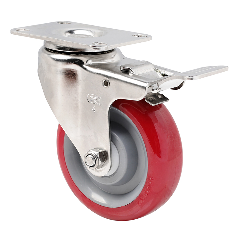 EDL Stainless Steel Medium 4" 150kg Plate Brake TPU Caster S54724L-S544-85