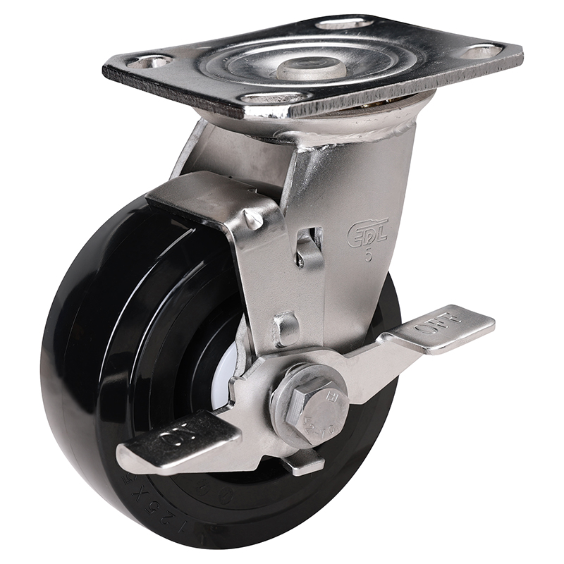 EDL Stainless Steel Heavy 5''350kg Plate Side Brake PU Caster S71725C-S715-65/C